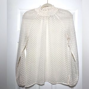 Mock Neck sheer Dot Smocked longsleeve turtle neck